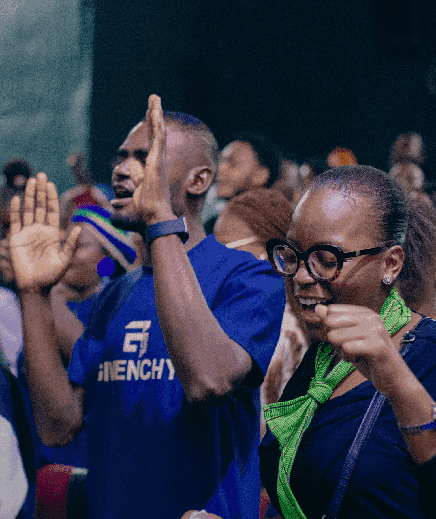 Adults worshipping